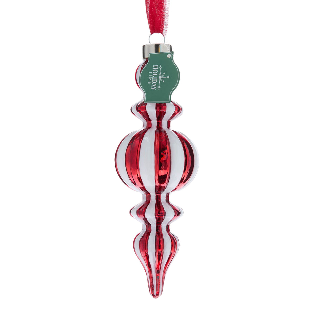 Red and White Glass Finial Christmas Ornament, 6.5", by Holiday Time