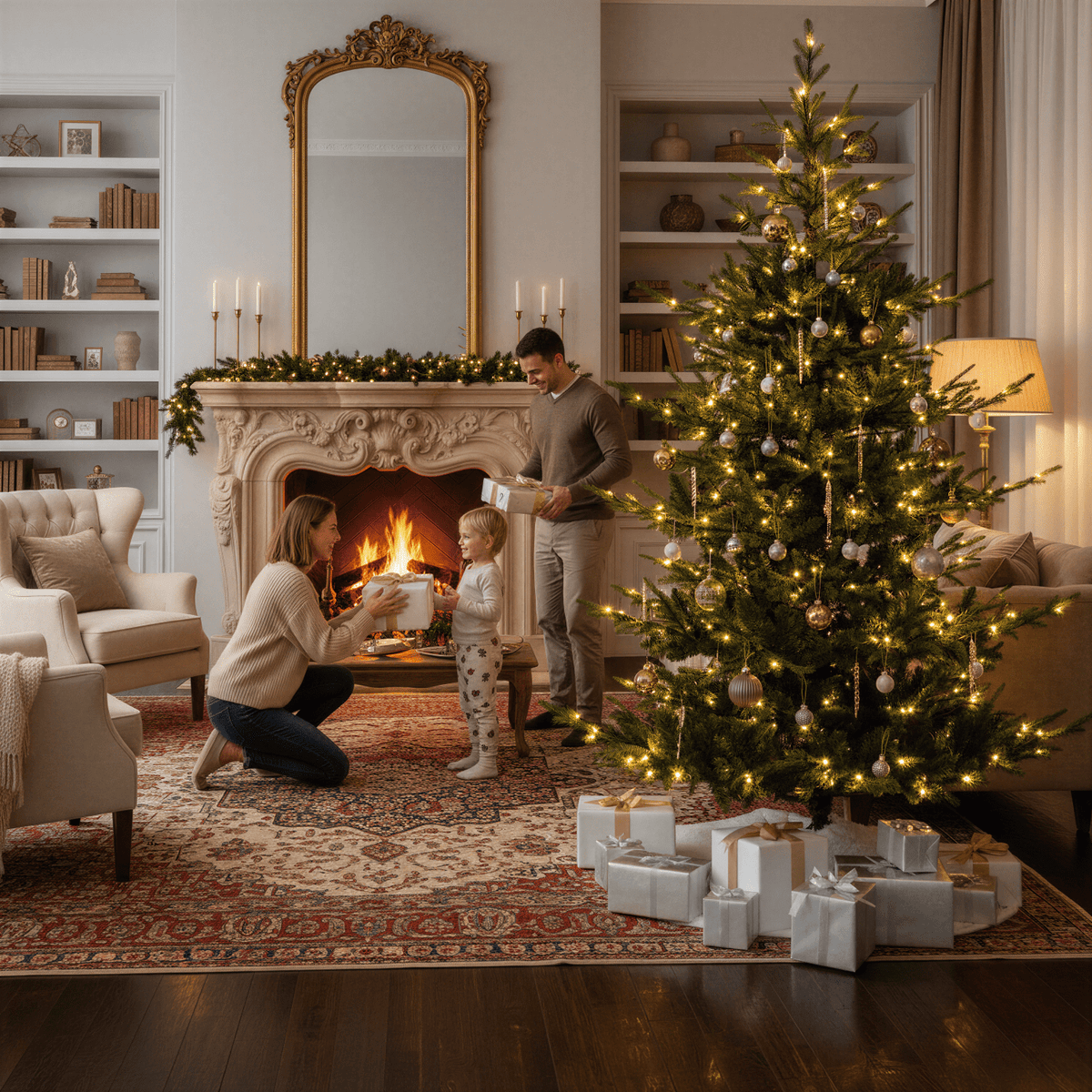 Jingle Joy Blue Ridge Premium Pine Christmas Tree LED Prelit 8 Light Functions, Full Coverage with Dense Branches, Metal Base (9 ft)
