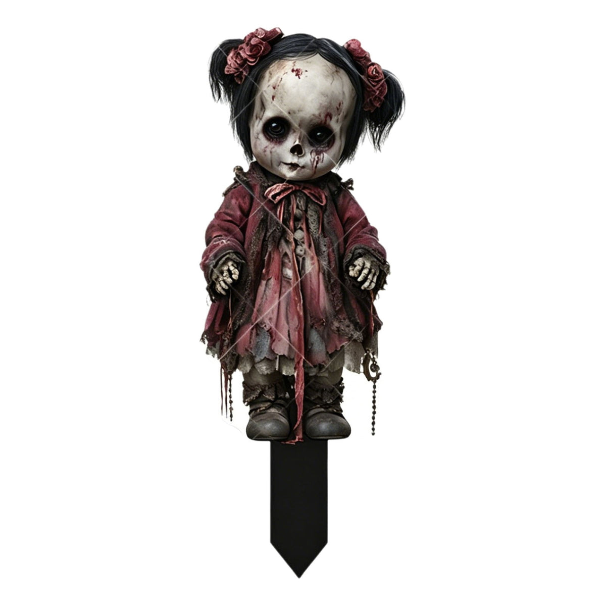 erdimoy 7.87in Tall Creepy Vintage Horror Doll Yard Stakes, 2D Waterproof Acrylic Spooky Ghost Doll Lawn Plug-In Ornaments, Scary Graveyard Garden Pathway Decor for Halloween Outdoor