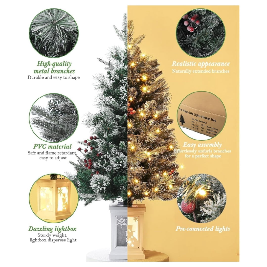 3ft Pre-Lit Fiber Optic Christmas Tree, 78 Dual-Color LED Lights with 8 Modes, Tabletop Xmas Tree for Home Office Party Decor (1pc or 2pcs)