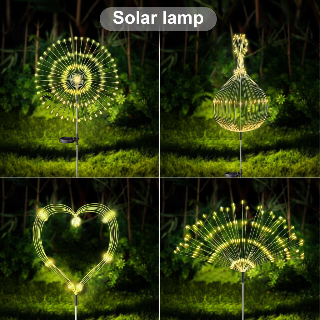 Rirool 2 Pack Solar Firework Lights, 120 LED Outdoor Garden Lights, Waterproof IP65 Pathway Yard Decor, DIY Copper Wire, Auto On/Off, Warm White