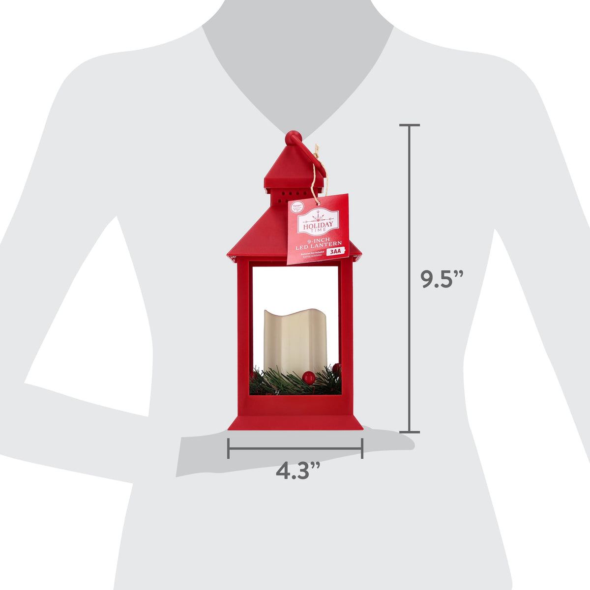 LED Pillar Candle Lantern Christmas Decoration, Red, 9", by Holiday Time