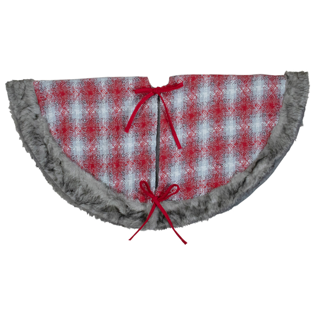 Northlight 48" Red and White Plaid Christmas Tree Skirt with Snowflake