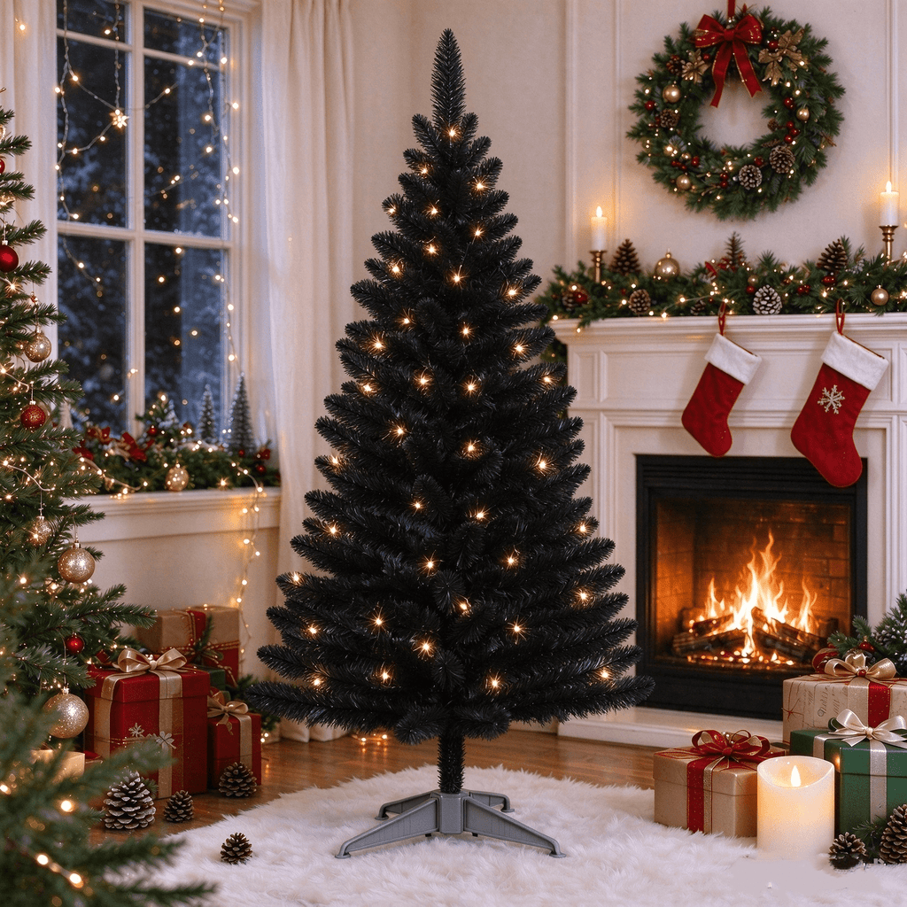 Cowin 4ft Artificial Christmas Tree,Pre-lit Tinsel Pine Spruce Tree, Small Xmas Tree for Home, Office and Party,White