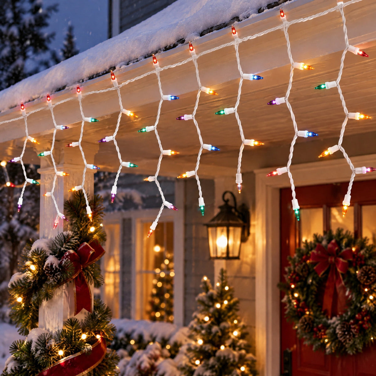 Indoor/Outdoor 300-Count LED Christmas Icicle Lights, Warm White, White Wire, 18', by Holiday Time
