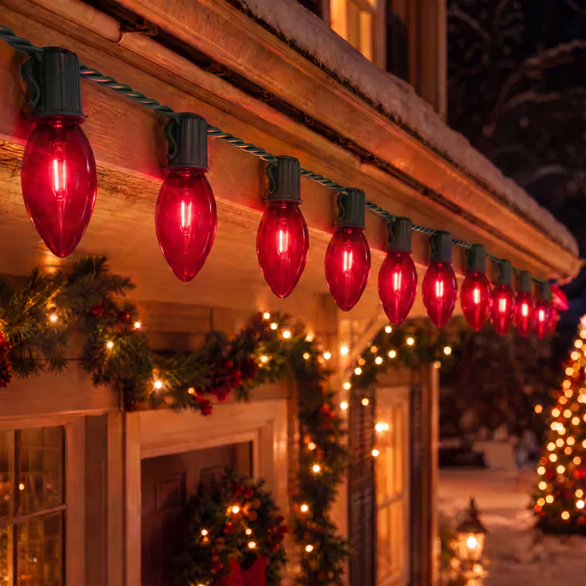 Indoor/Outdoor 25-Count LED Extra Bright Vintage-Style C9 Christmas String Lights, Warm White, Green Wire, 14', by Holiday Time