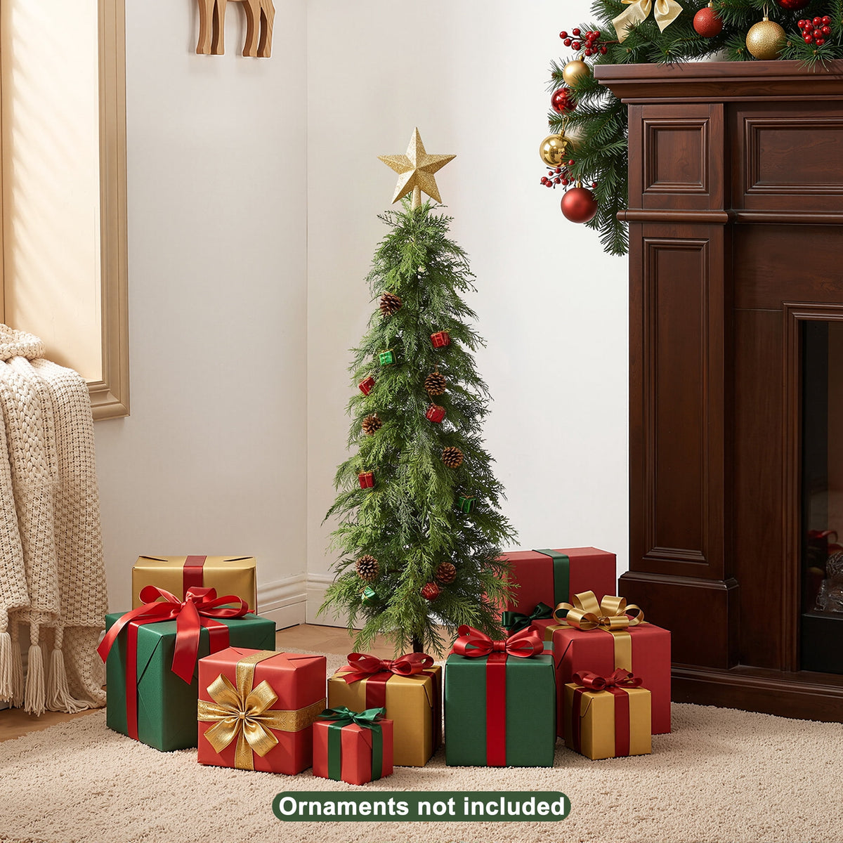 DR.Planzen Artificial Cypress Tree 5FT - Realistic PE Faux Christmas Tree with Stable Iron Base, Artificial Evergreen Tree for Front Porch, Patio, Entryway, Indoor Outdoor Home Decor