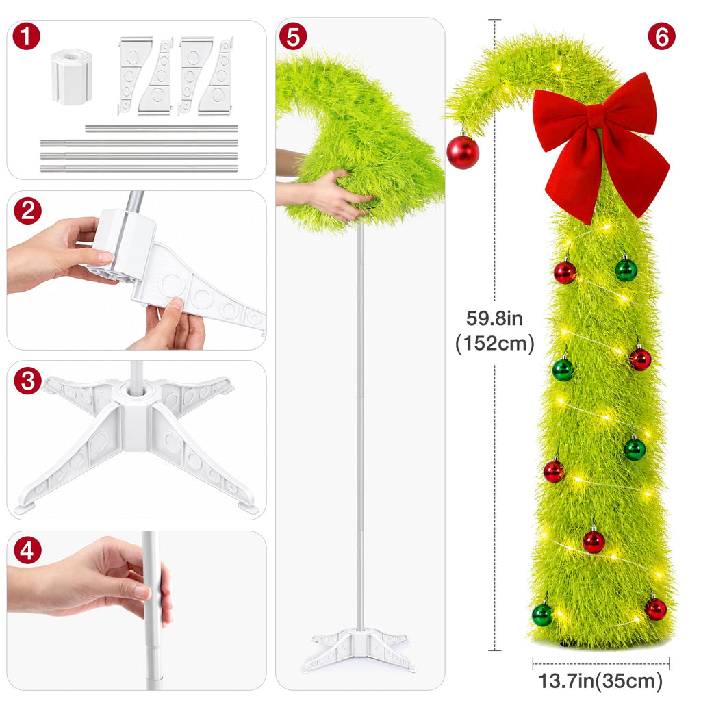 Ayieyill Christmas Tree 5FT Pencil Christmas Tree, Collapsible Pop up Tinsel Tree for Christmas Decorations Indoor, Pink