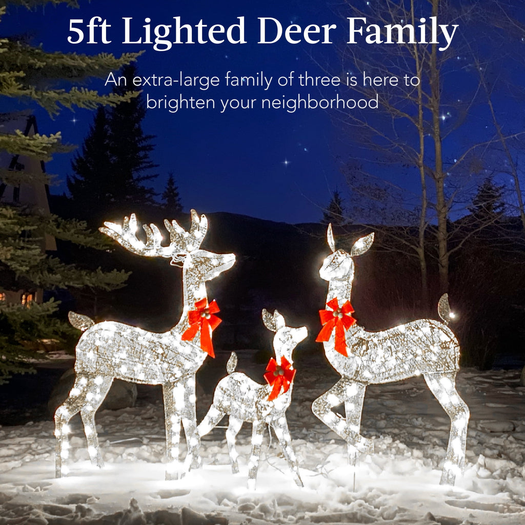 Best Choice Products 3-Piece Lighted Christmas Deer Set Outdoor Yard Decoration w/ 360 LED Lights, Stakes - White