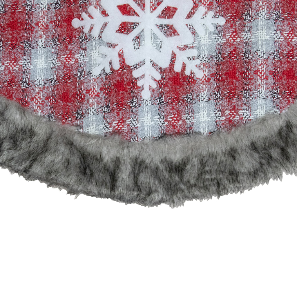 Northlight 48" Red and White Plaid Christmas Tree Skirt with Snowflake