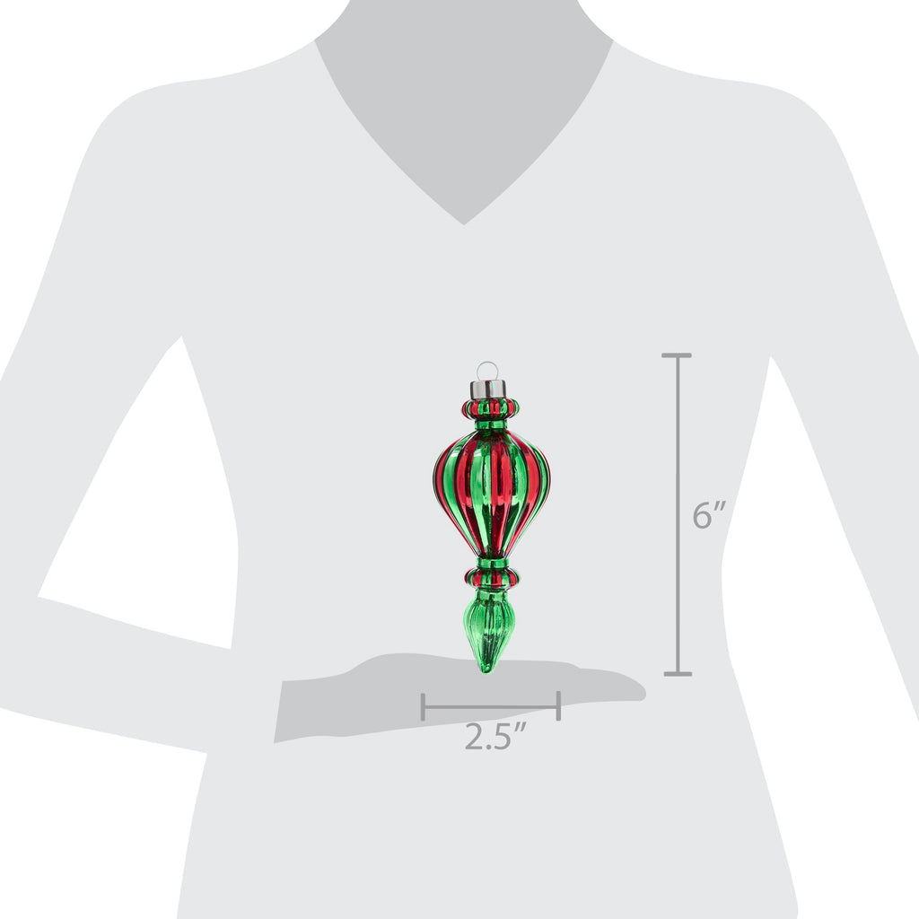 Red and Green Glass Finial Christmas Ornament, 6", by Holiday Time