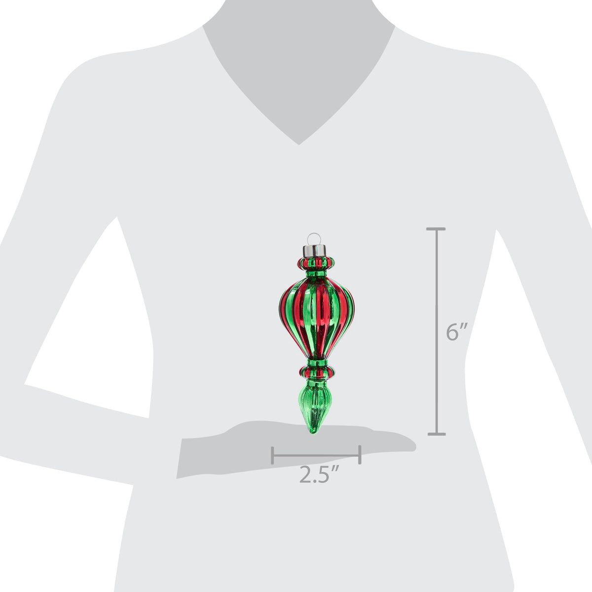 Red and Green Glass Finial Christmas Ornament, 6", by Holiday Time