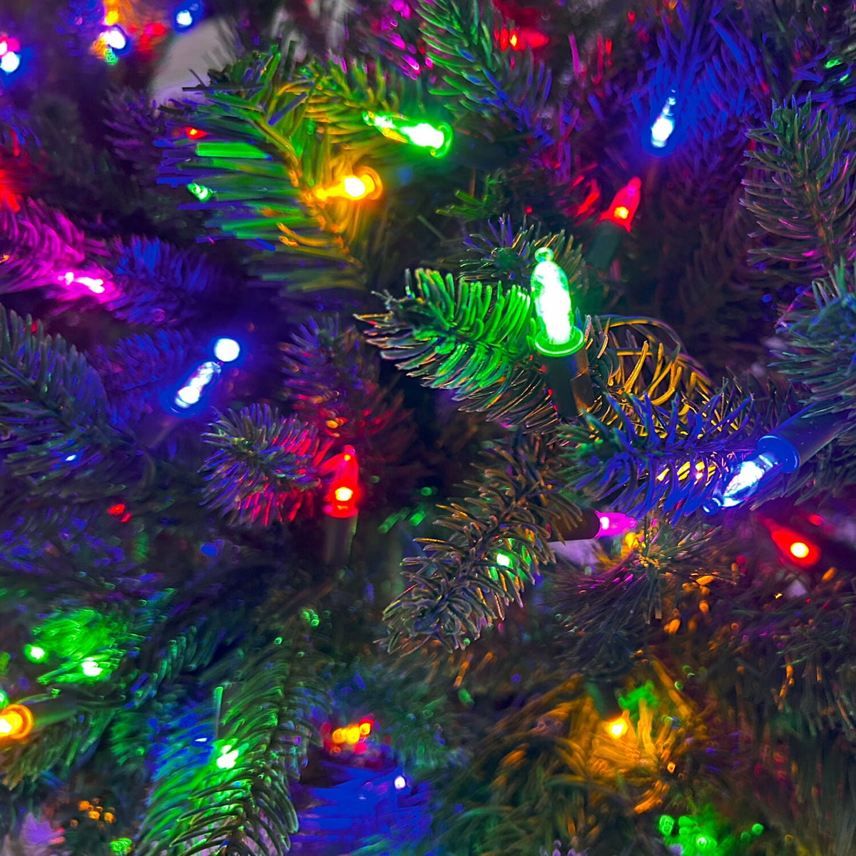 Fraser Hill Farm 7.5-Ft. Oregon Pine Christmas Tree with Dual Multicolor & Warm White LED Lights, FFOP075-6GR