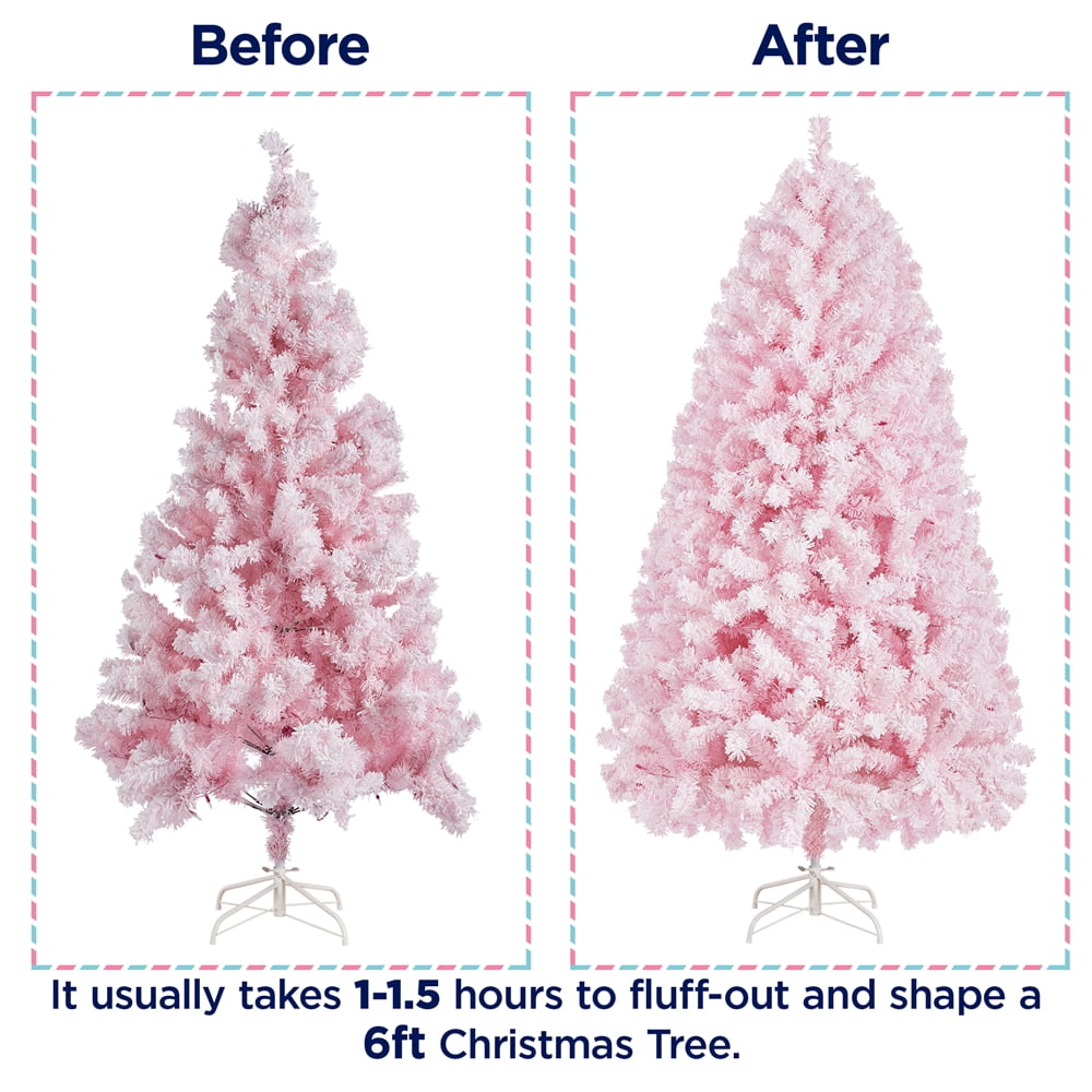 Alden Design 7.5 ft Pre-Lit Flocked Christmas Tree with Warm Lights, Frosted White