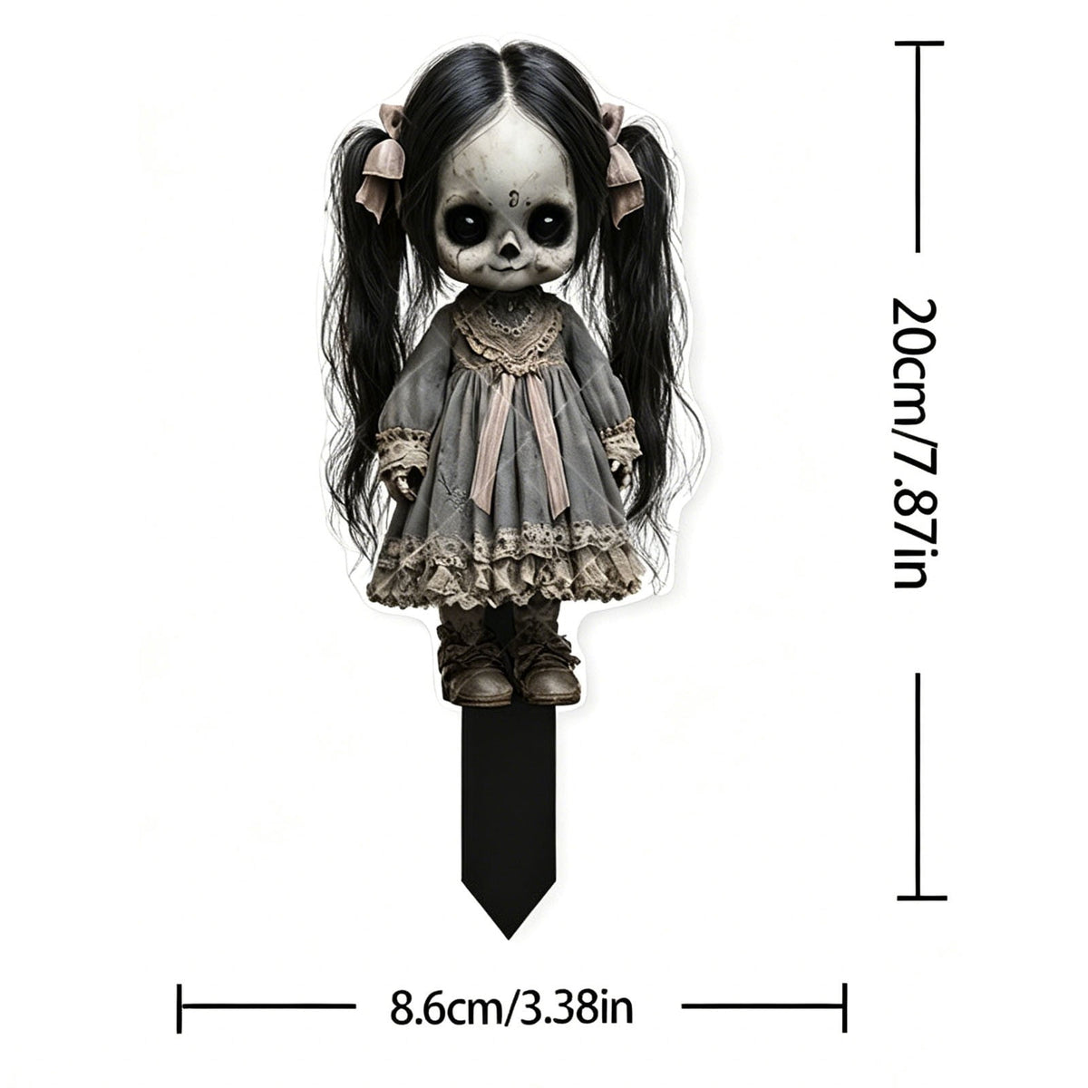 erdimoy 7.87in Tall Creepy Vintage Horror Doll Yard Stakes, 2D Waterproof Acrylic Spooky Ghost Doll Lawn Plug-In Ornaments, Scary Graveyard Garden Pathway Decor for Halloween Outdoor