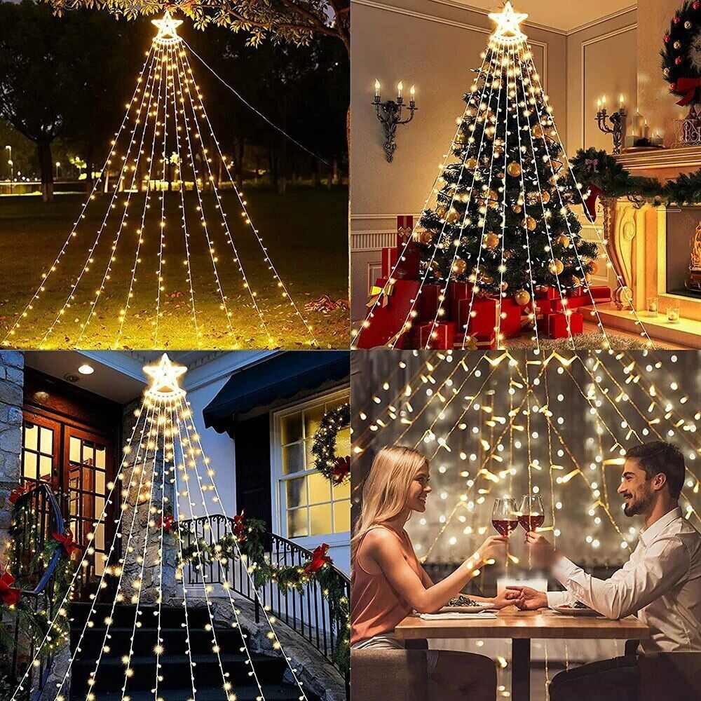 Christmas Lights Outdoor,12.6ft 8 Lighting Modes Waterfall Lights for Christmas, Outdoor Christmas Decorations for Yard, Christmas Lights for Tree House Holiday Party, Warm White