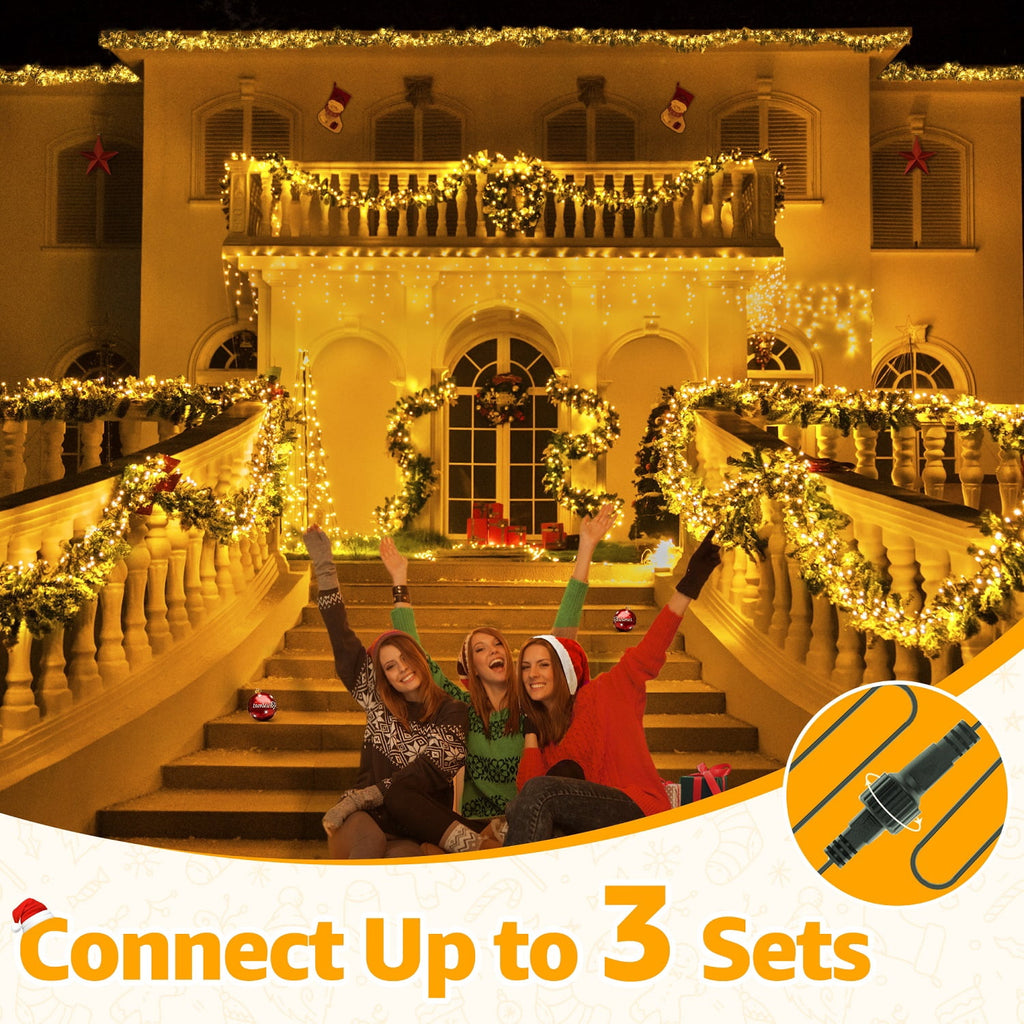 Ollny 20ft 400 LED Cluster Lights, 8 Lighting Modes with Remote Control Waterproof Indoor Outdoor Christmas Cluster Lights for Decorations