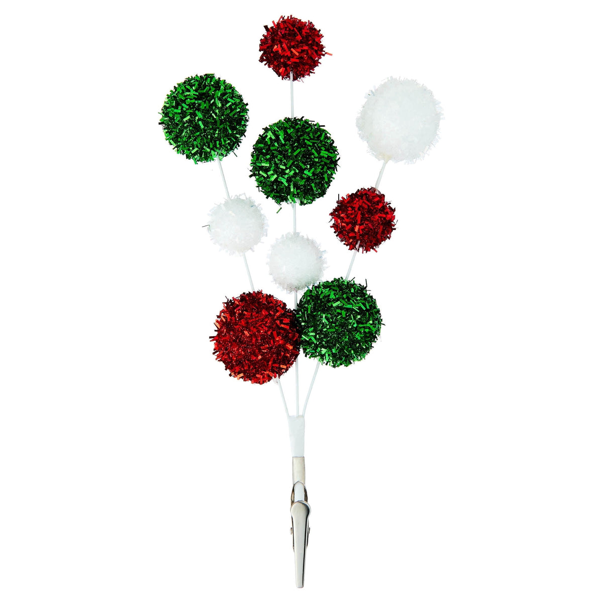 Red/Green/White Tinsel Ball Christmas Clip Ornament, 9.3", by Holiday Time