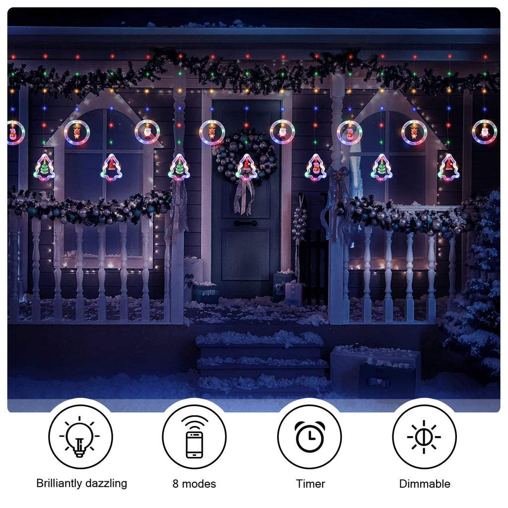 WILLED Christmas String Lights, 120 LED Window Curtain Lights with Christmas Ornaments, 9.8ft USB Powered Warm White Waterproof Fairy Lights Indoor Outdoor for Xmas Tree Patio Garden Party Home Decor