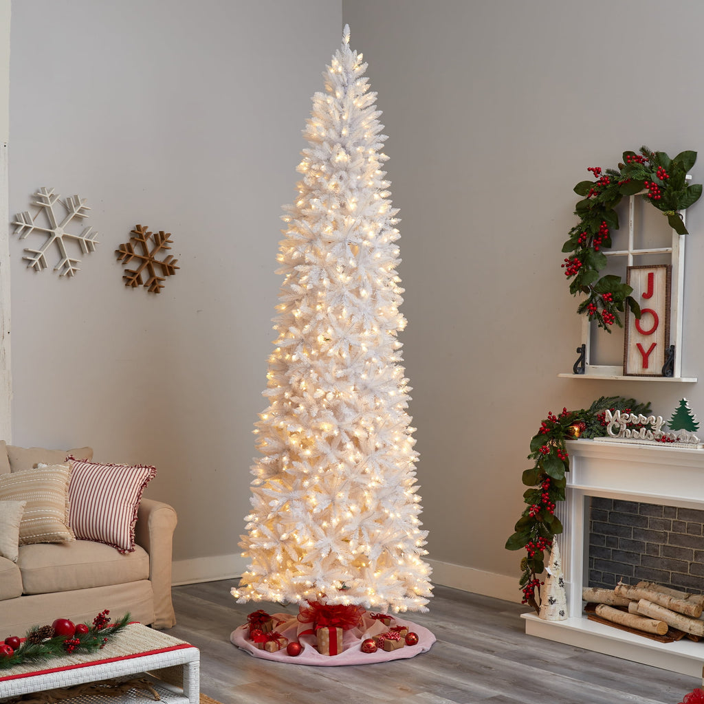 Nearly Natural 3' White Slim Artificial Christmas Tree Prelit 50 Warm White LED Lights