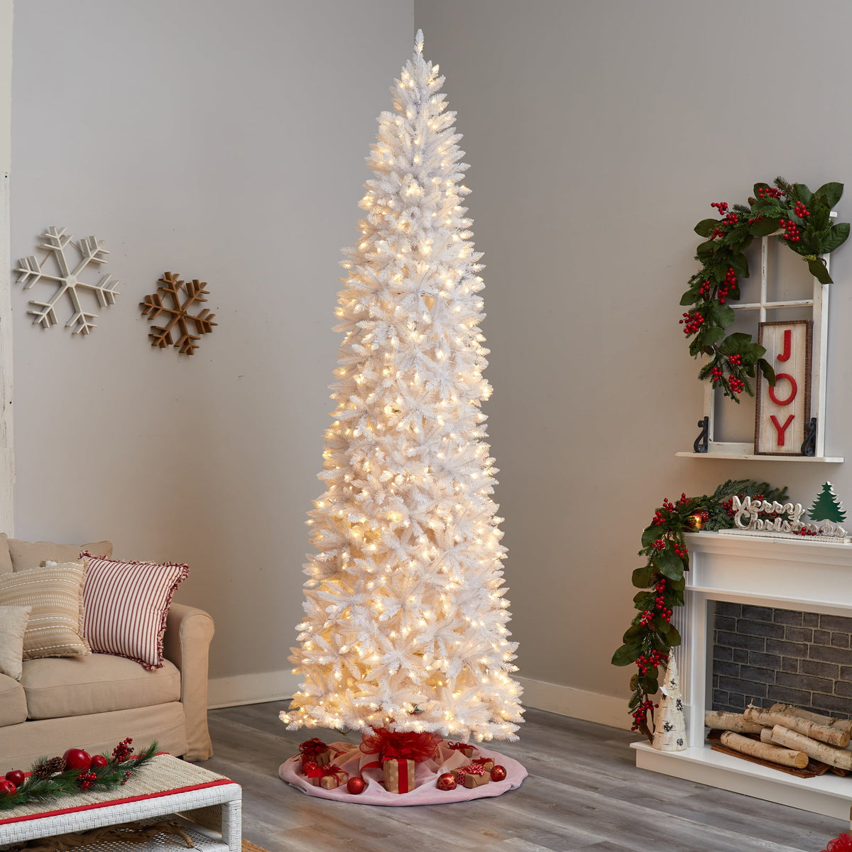 Nearly Natural 3' White Slim Artificial Christmas Tree Prelit 50 Warm White LED Lights