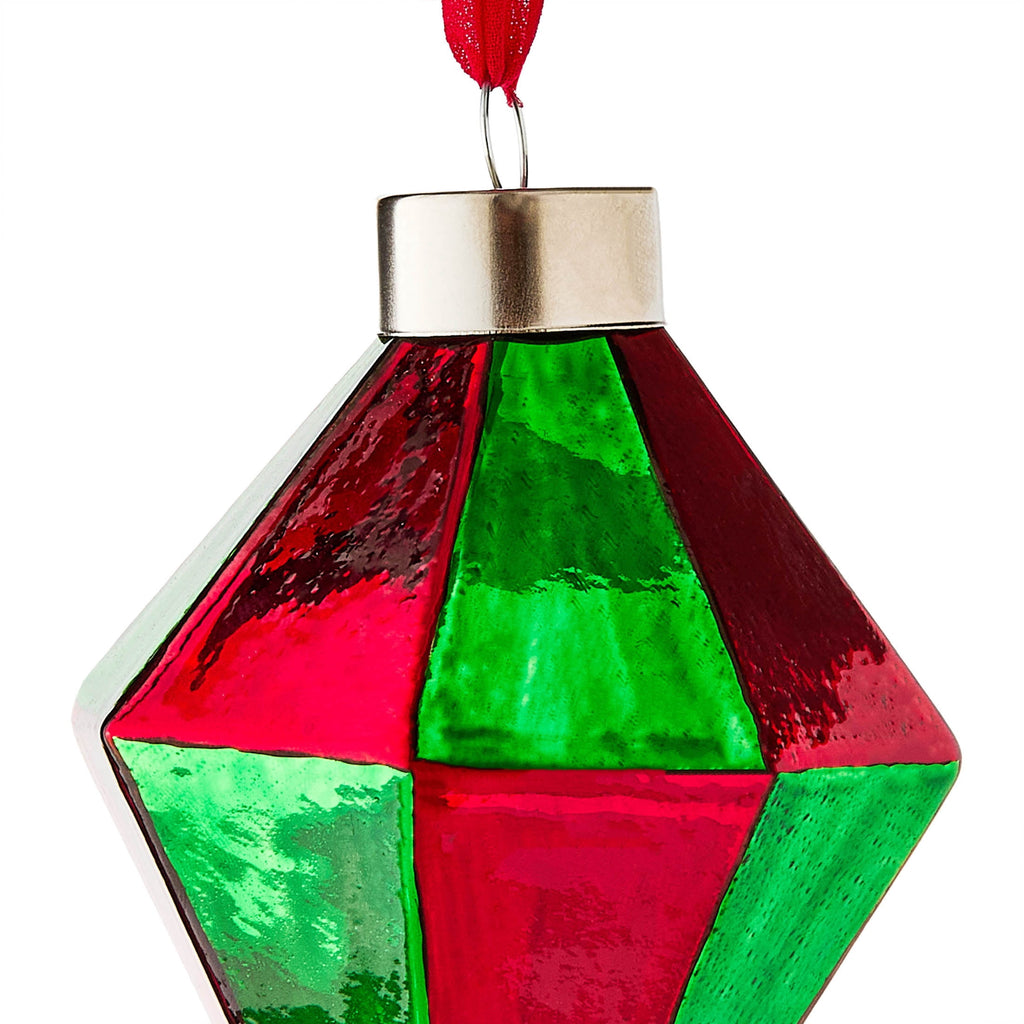 Red and Green Glass Diamond Christmas Ornament, 5", by Holiday Time