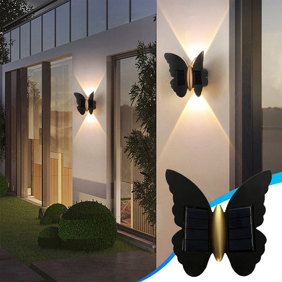 Solar Wall Lights Outdoor,Butterfly Shape Waterproof Pathway Lighting,Warm LED Garden Decor for Stairs Patio Courtyard,Modern Wall Wash Effect Landscape Light Holiday Gifts