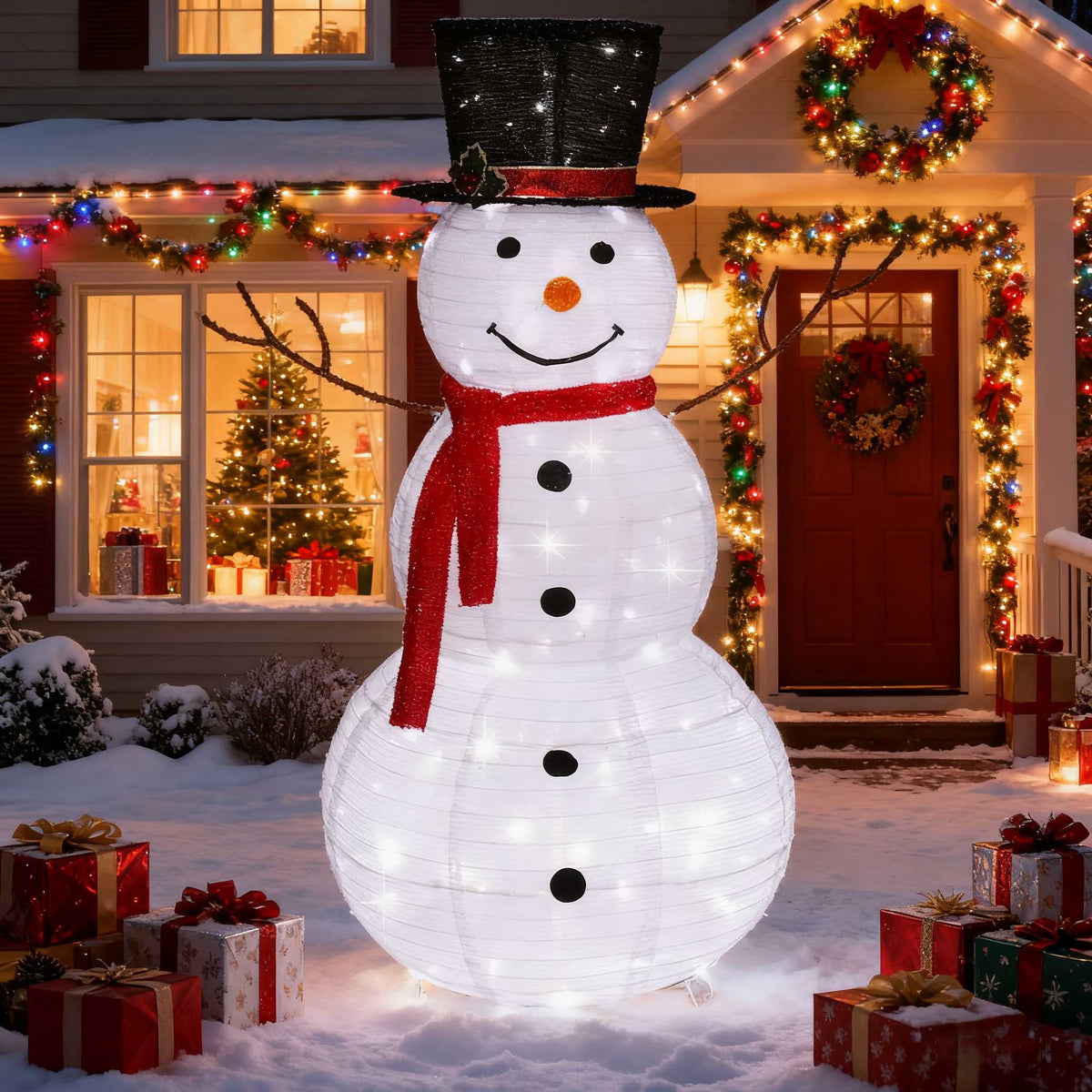 Zimtown LED Lighted Snowman Christmas Snowman w/ 180 LED Lights,Hat Christmas Outdoor Decoration