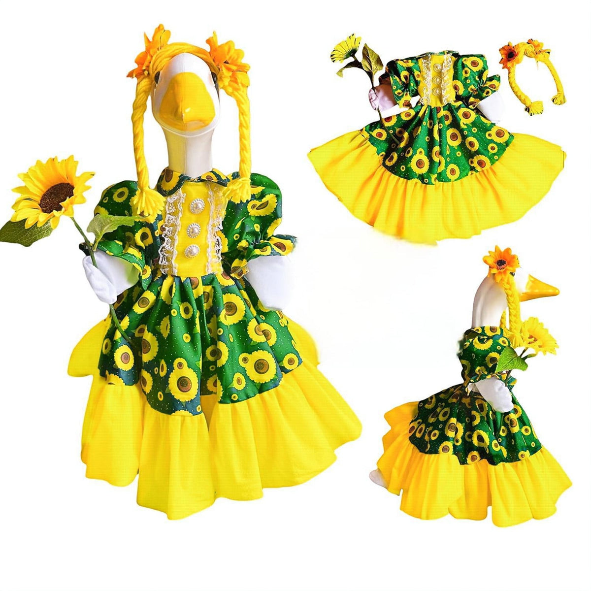 AZXY Thanksgiving Porch Goose Outfit, 23 Inch Lawn Goose Costume with Pilgrim Hat & Pumpkin Turkey Print Dress, Goose Clothes for Cement Plastic Goose Statue, Outdoor Yard Patio Fall Garden Decor