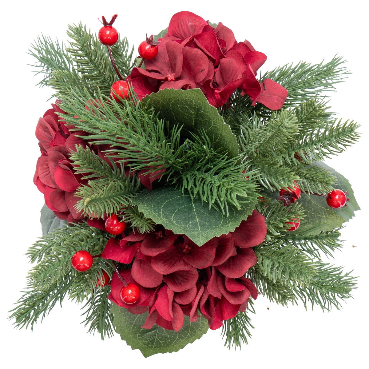 My Texas House Hydrangea Christmas Floral Arrangement in Ceramic Pot, Multicolor, 11"