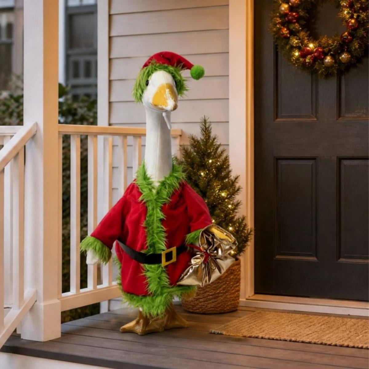 Aurorax Christmas Goose Clothes for Cement Goose Porch Goose 23"/17",Porch Goose Outfit 19 inch,Red Holiday Porch Goose Clothing Accessories for Garden Lawn Yard