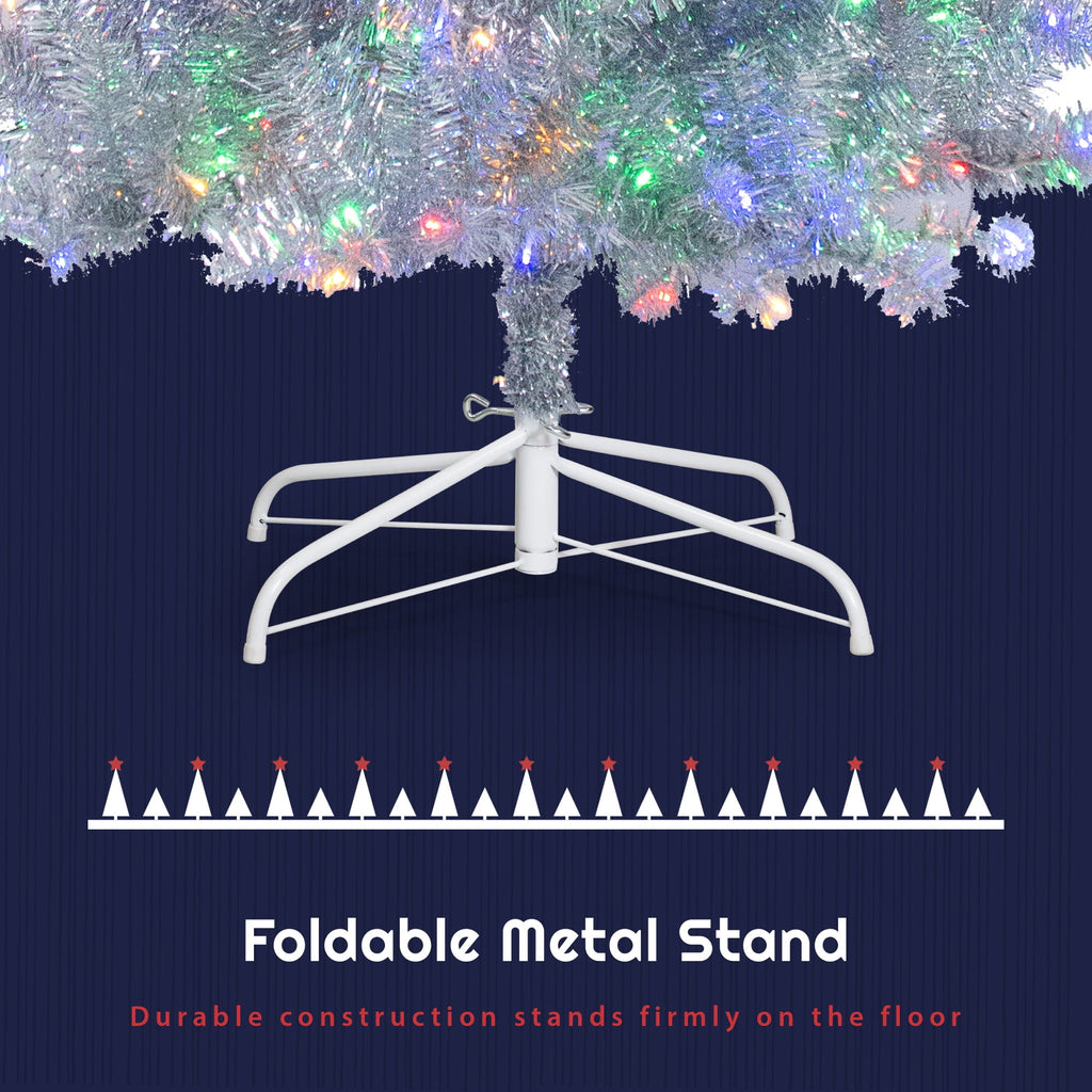 6ft Artificial Christmas Tree, 180 lED Christmas Tree with Metal Stand, Green Xmas Trees Seasonal Holiday Decoration Tree
