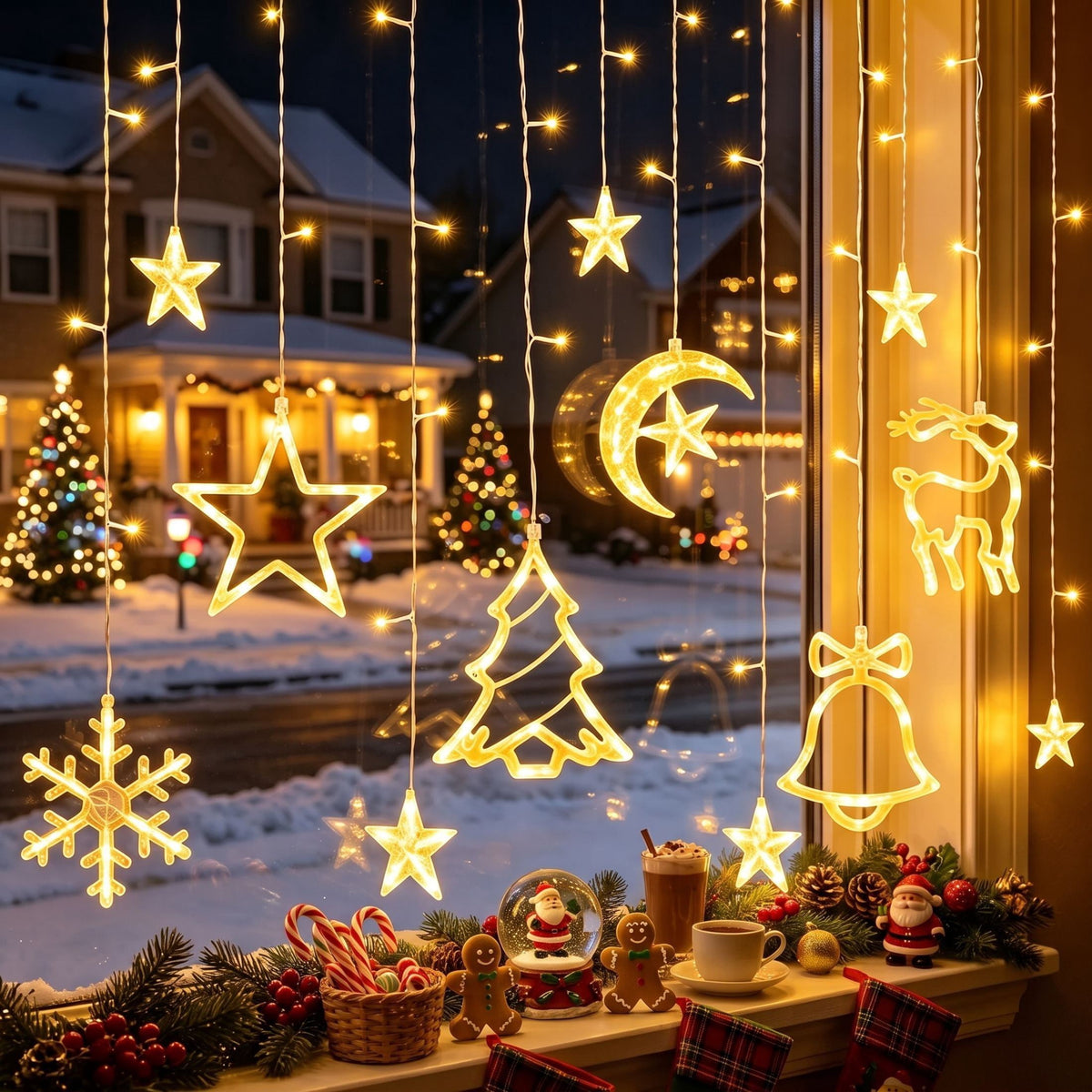 Scidweet Christmas Lights Decorations, 11.5 FT Hanging Twinkle Fairy Christmas Curtain Lights for Home Indoor Outdoor Window Xmas Decor, Warm White