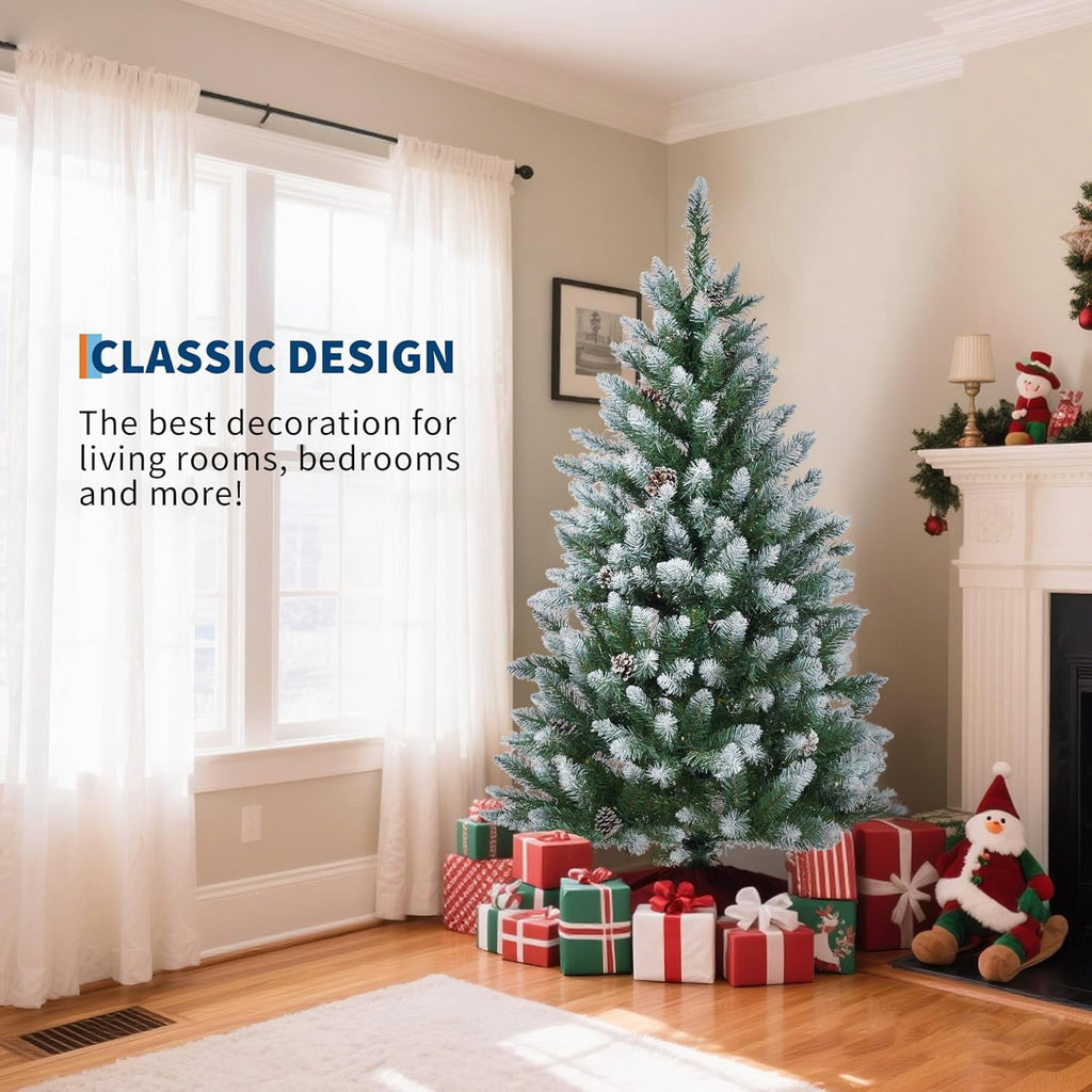 9FT Premium Spruce Artificial Christmas Tree, Pre-Lit with Realistic Hinged Branches, Heavy-Duty Foldable Metal Stand for Home, Office & Large Space Holiday Display