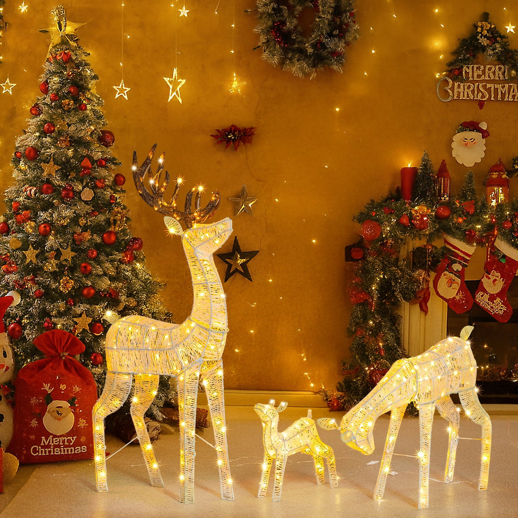 Ktaxon Christmas Outdoor Decor 4FT Lighted Reindeer Set 3Pcs Yard Deer Decorations LED Lights - Gold