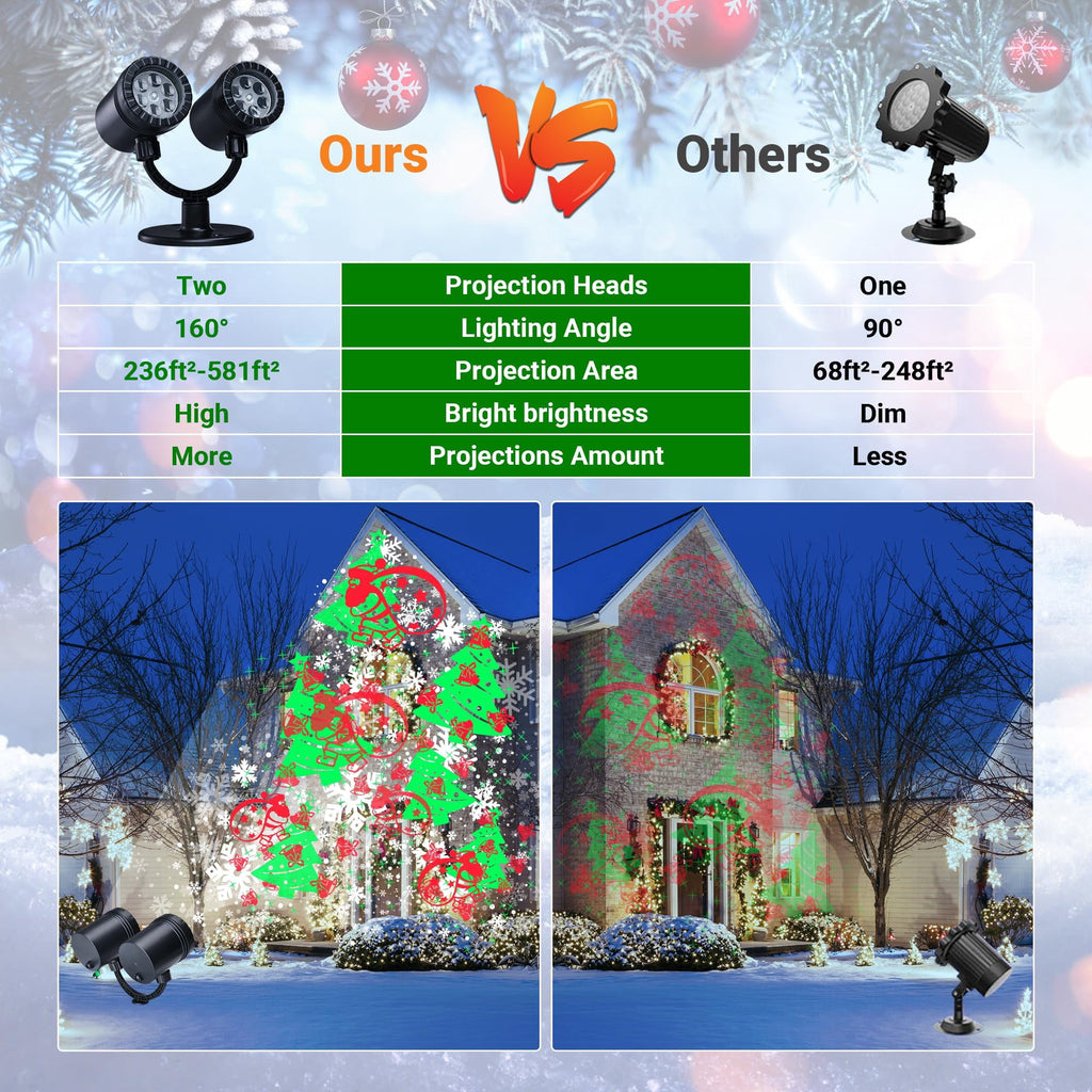 Ceevoo Snowflake Christmas Projector Lights, Double Head Dynamic Christmas Projection Lights with Timer, Waterproof Holiday Decorations Outdoor for Party Garden Yard Indoor Xmas Decor