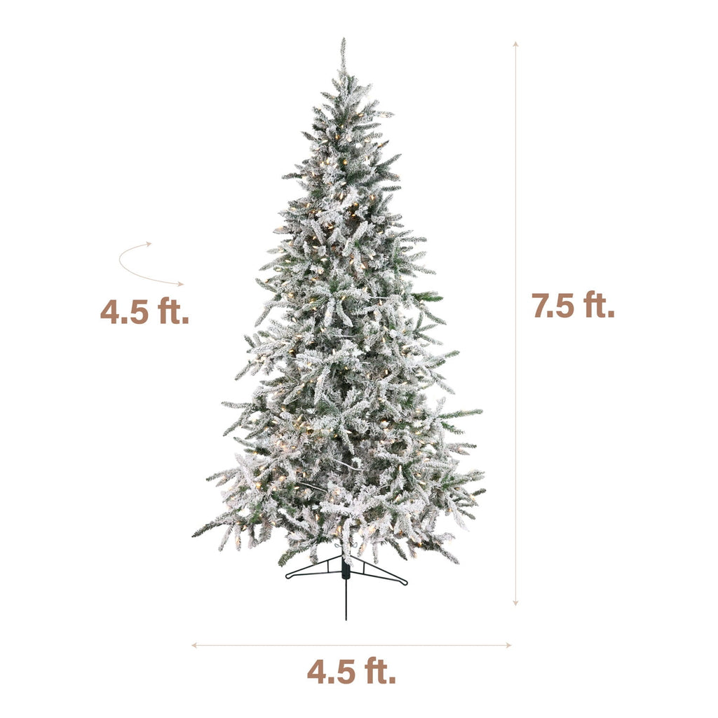 Fraser Hill Farm 6.5-Ft Flocked Mountain Pine Artificial Christmas Tree with Warm White LED Lights, FFMP065-5SN