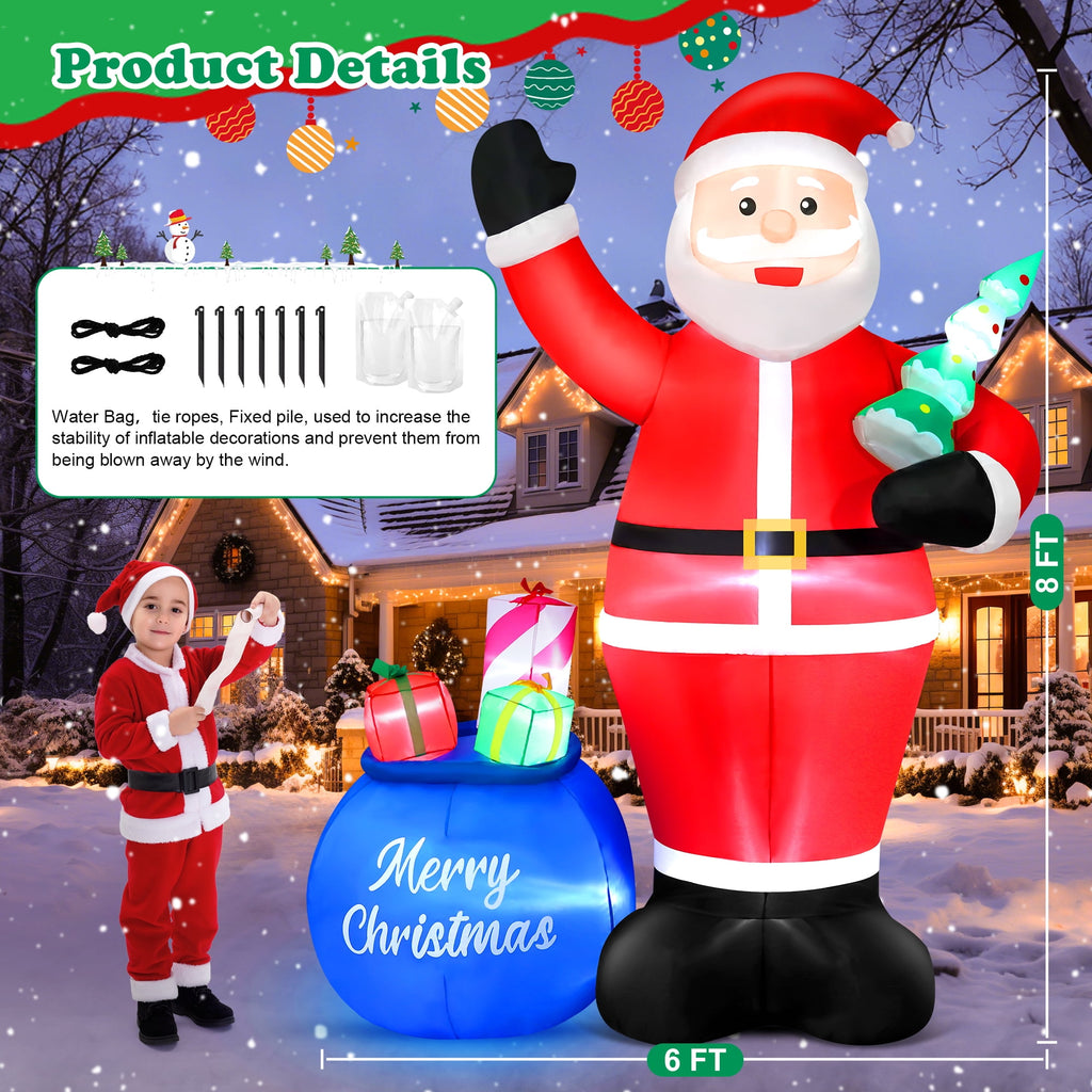 Yexmas 8FT Christmas Inflatable Santa Claus Outdoor Decorations,Blow Up Santa Claus with Gifts Bag, Built-in Brilliant LED Lights Xmas Inflatables Yard Decor