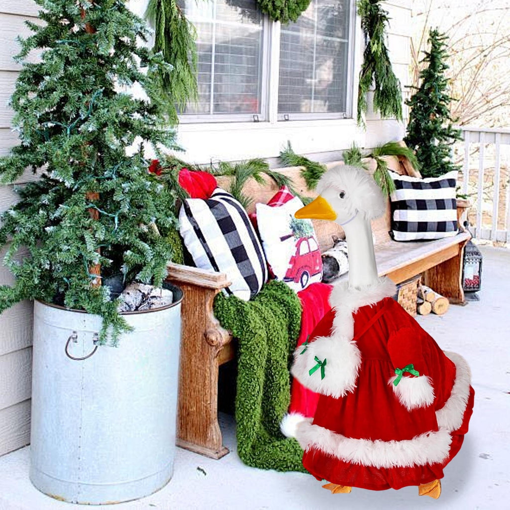 Aurorax Christmas Goose Clothes for Cement Goose Porch Goose 23"/17",Porch Goose Outfit 19 inch,Red Holiday Porch Goose Clothing Accessories for Garden Lawn Yard