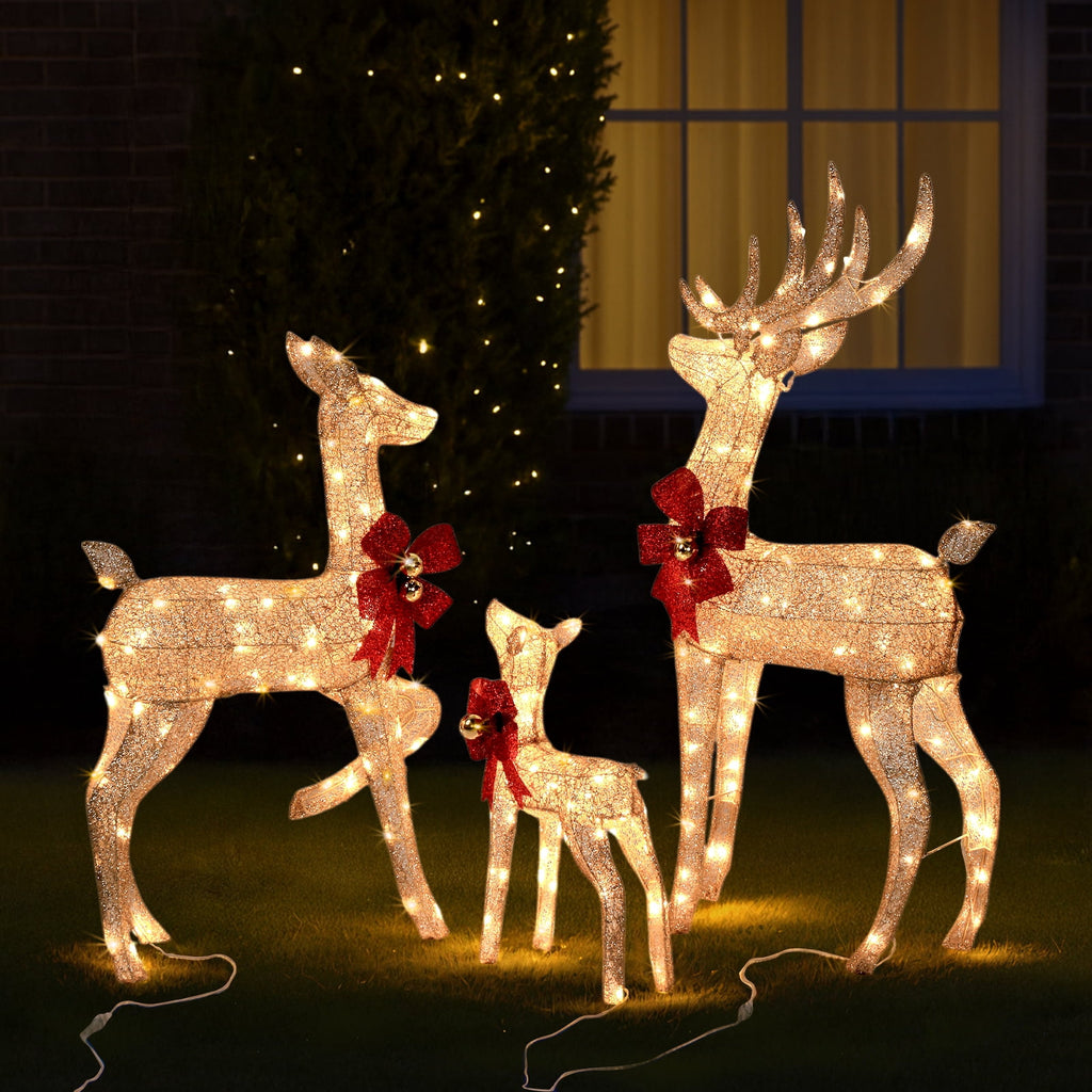 Ktaxon Christmas Outdoor Decor 4FT Lighted Reindeer Set 3Pcs Yard Deer Decorations LED Lights - Gold