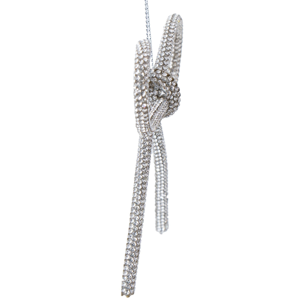 My Texas House 2-Count Silver Crystal Bow Christmas Ornaments, 4"