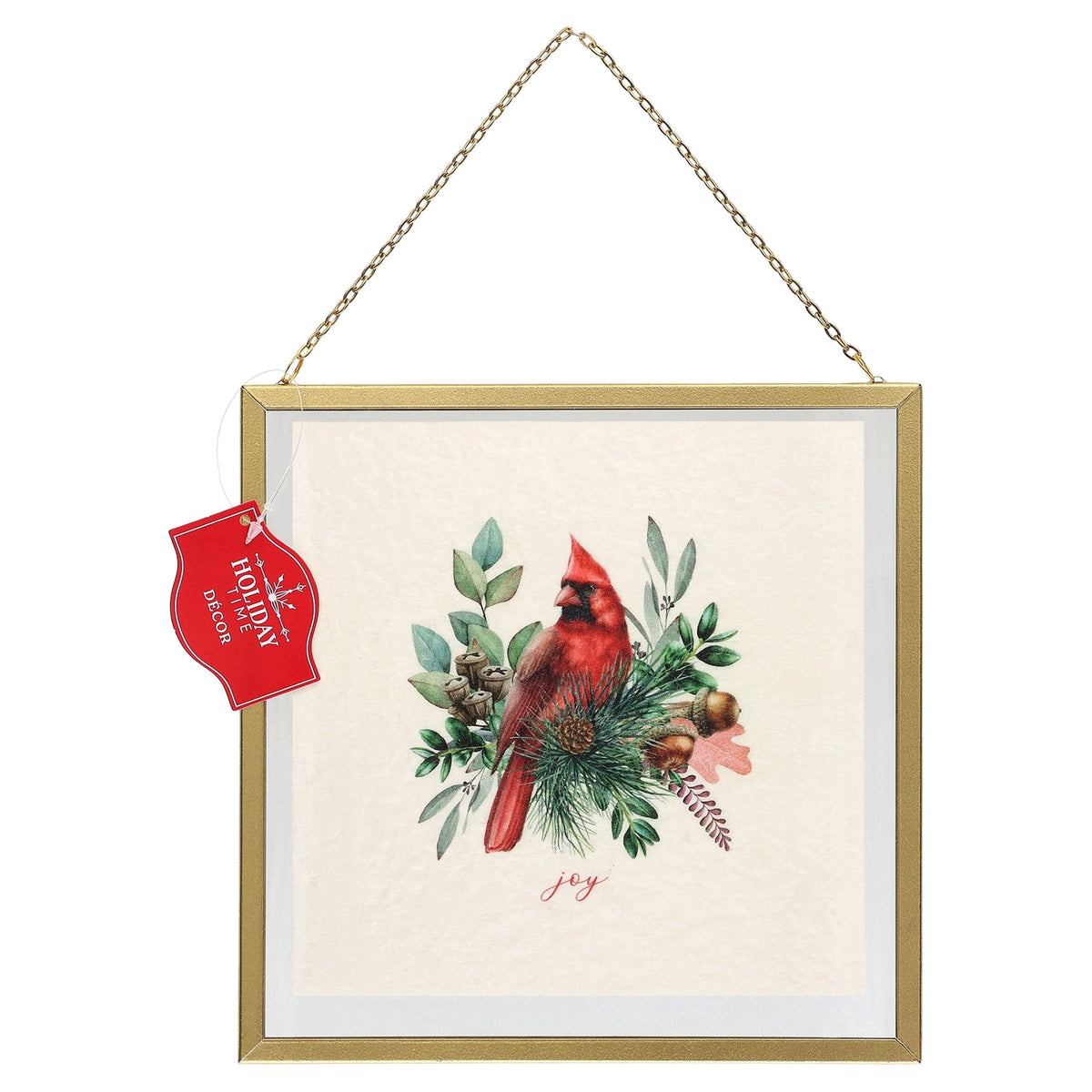 Double-Sided Santa and Cardinal Framed Christmas Wall Art, Multicolor, 8" x 8", by Holiday Time
