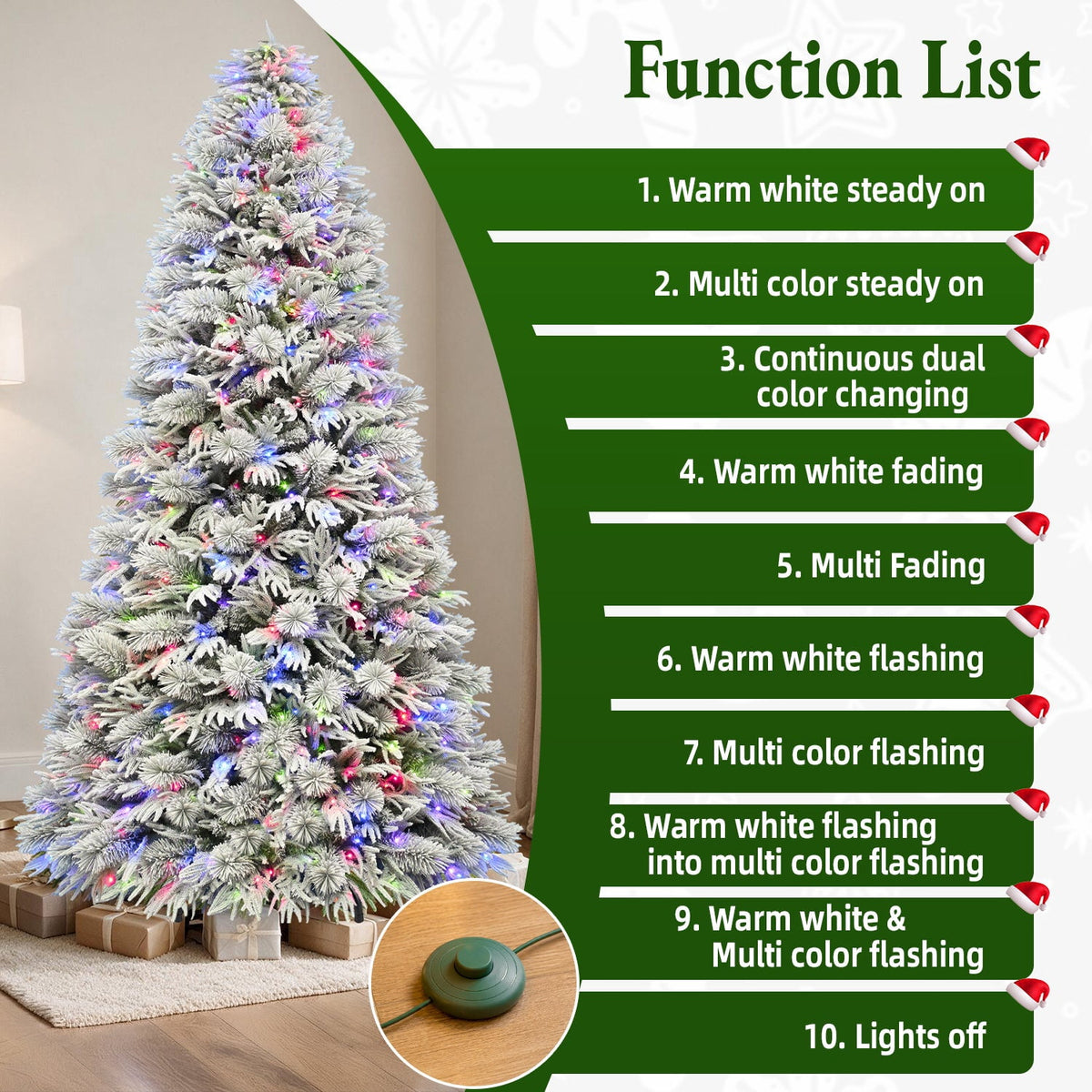 VIVATREES 7.5FT Premium Flocked Christmas Tree 550 Multi-Color LED Lights 5490 PVC PE Hinged Branch Tips Pre-Lit Artificial Xmas Pine Needles Metal Base for Home Office Holiday Decor