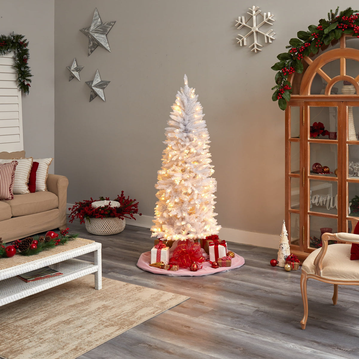 Nearly Natural 3' White Slim Artificial Christmas Tree Prelit 50 Warm White LED Lights