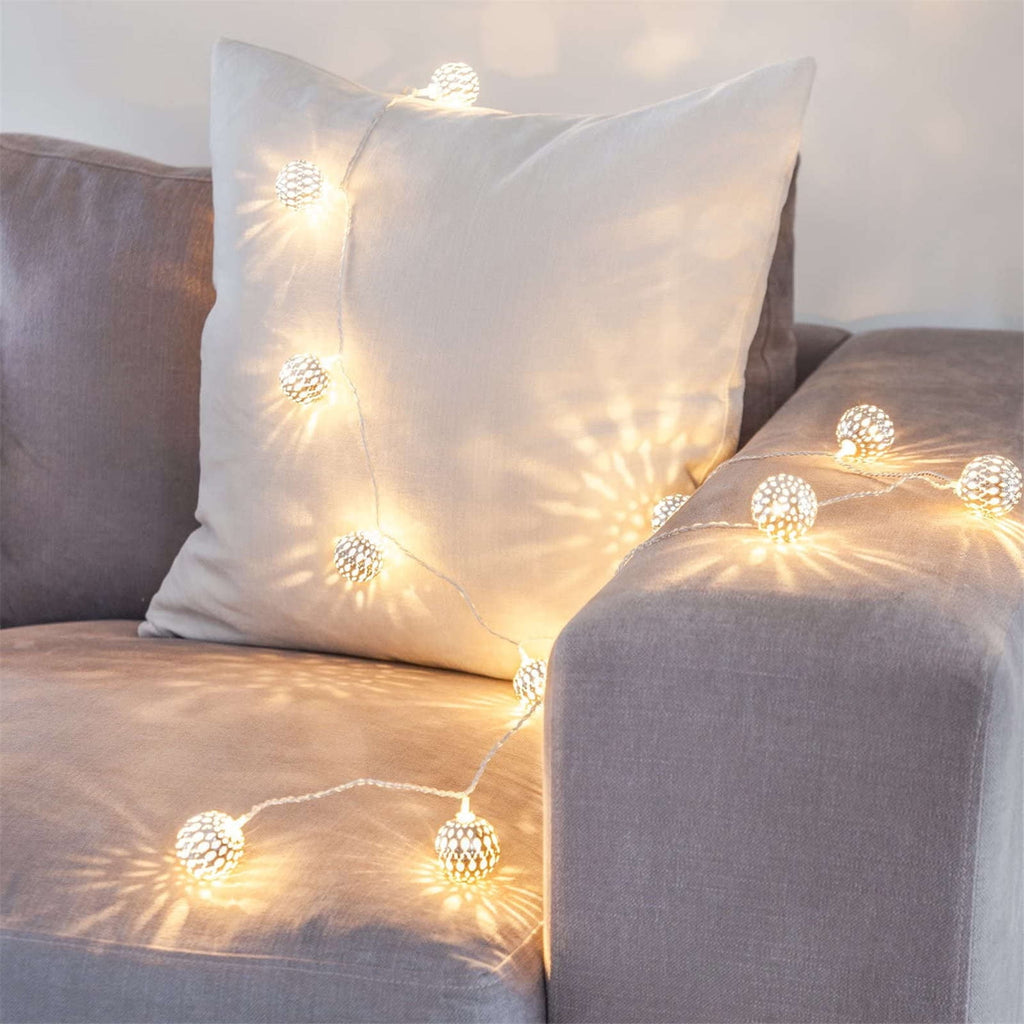 Moroccan Hollow Metal Ball LED String Light Metallic Fairy Globe Decor Lamp Home Room Aesthetic Living Room Bedside Cozy Modern Minimalist Nightlight Gift Trendy Housewarming 300cm,1PC