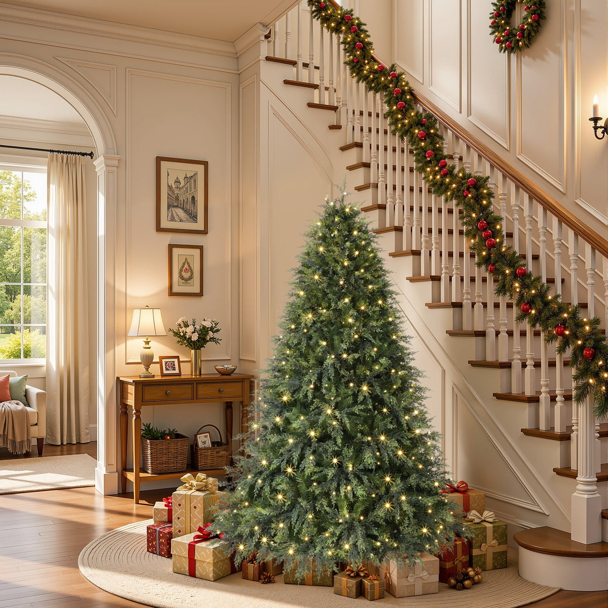Lolsea 7ft Prelit PE Aspen Cypress Artificial Christmas Tree with Remote Control, Timer and Warm White & Multi-Color Lights