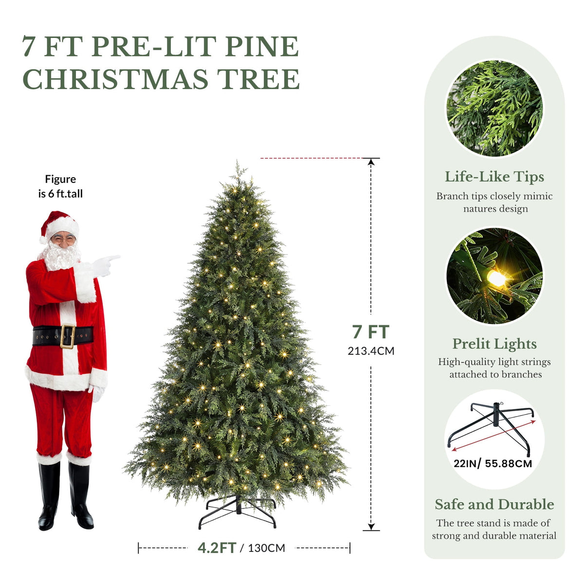 Lolsea 7ft Prelit PE Aspen Cypress Artificial Christmas Tree with Remote Control, Timer and Warm White & Multi-Color Lights