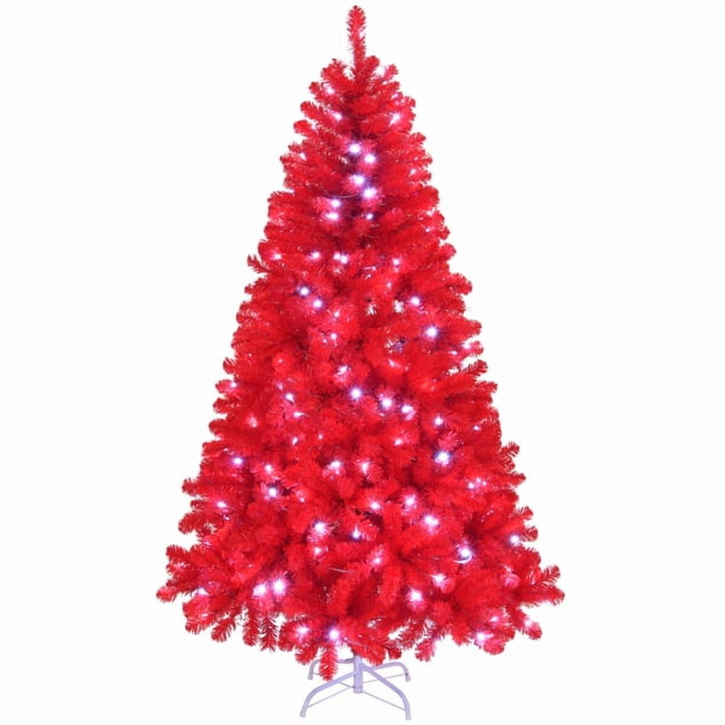 7FT Pre-Lit Red Christmas Tree - 1100 PVC Branch Tips, 400 LEDs, 10 Modes w/Remote, Flame-Retardant Artificial Holiday Centerpiece