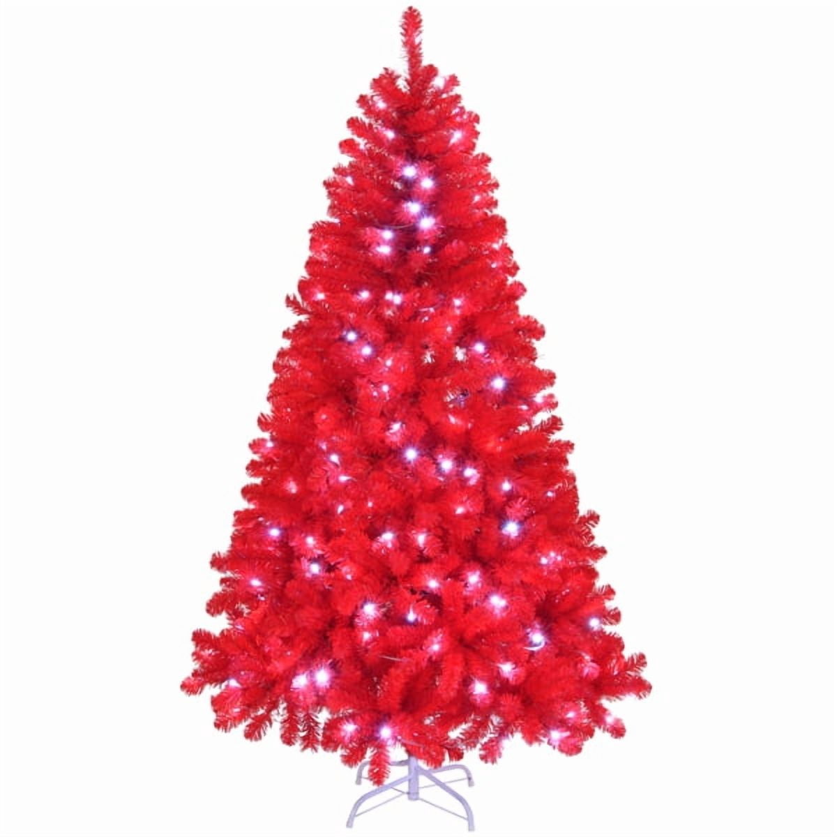 7FT Pre-Lit Red Christmas Tree - 1100 PVC Branch Tips, 400 LEDs, 10 Modes w/Remote, Flame-Retardant Artificial Holiday Centerpiece