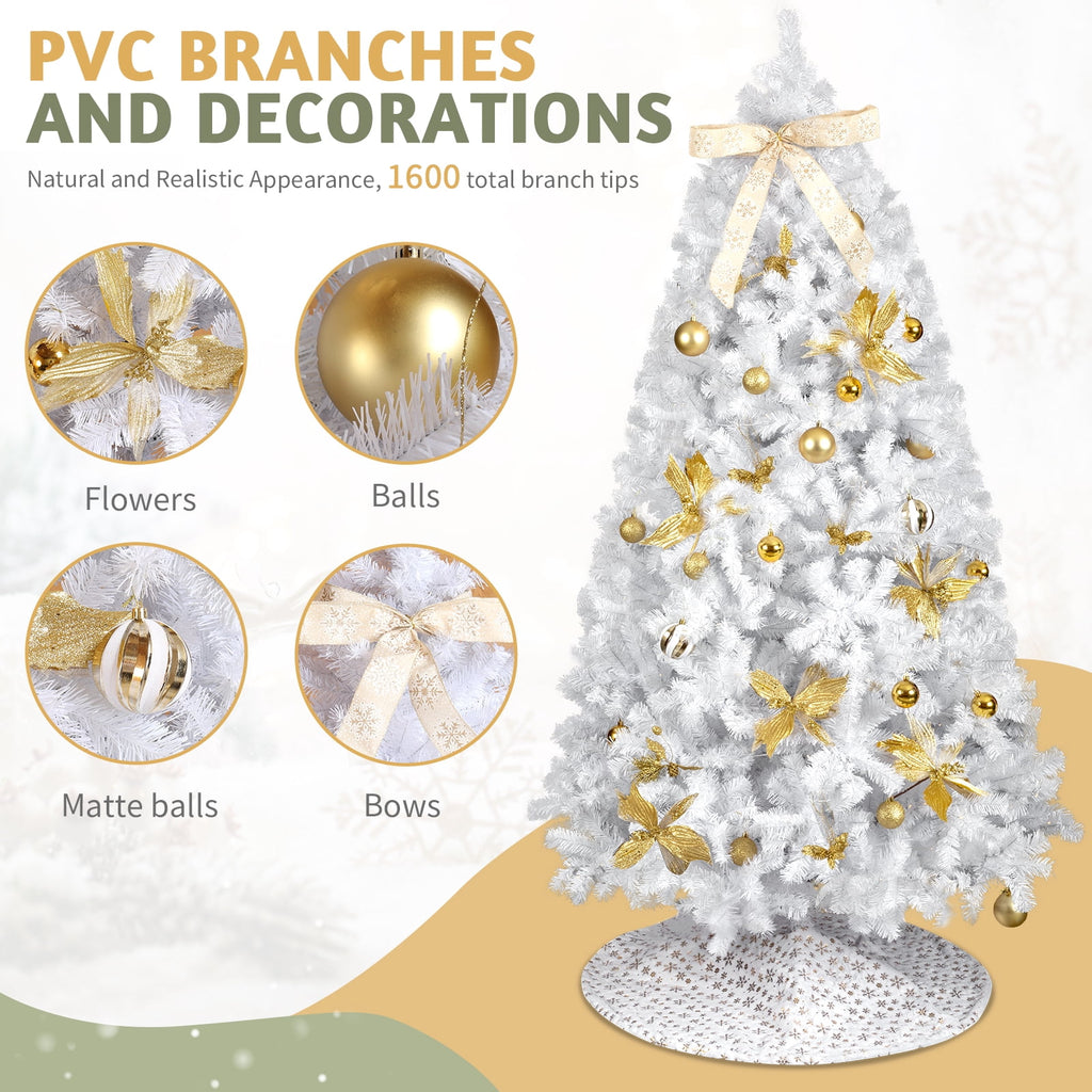 UBesGoo 7.5ft DIY Christmas Tree, Hinged Artificial Pine with 400 Warm LEDs & Golden Ornaments, Includes Tree Skirt, Green